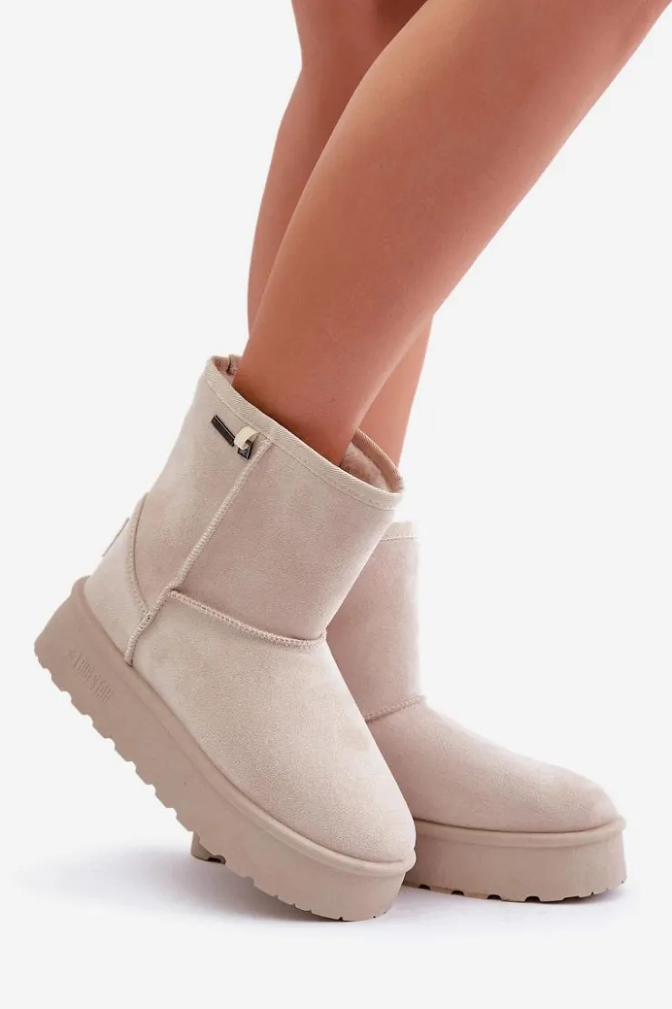 Discount Big Star Shoes Wysokie Śniegowce Damskie Na Platformie Big Star OO274897 Jasnobeżowe Beżowy