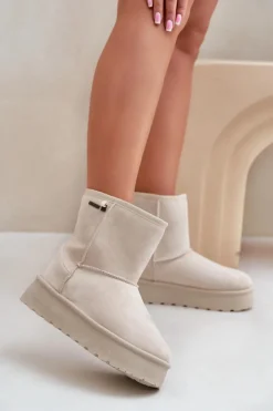 Discount Big Star Shoes Wysokie Śniegowce Damskie Na Platformie Big Star OO274897 Jasnobeżowe Beżowy