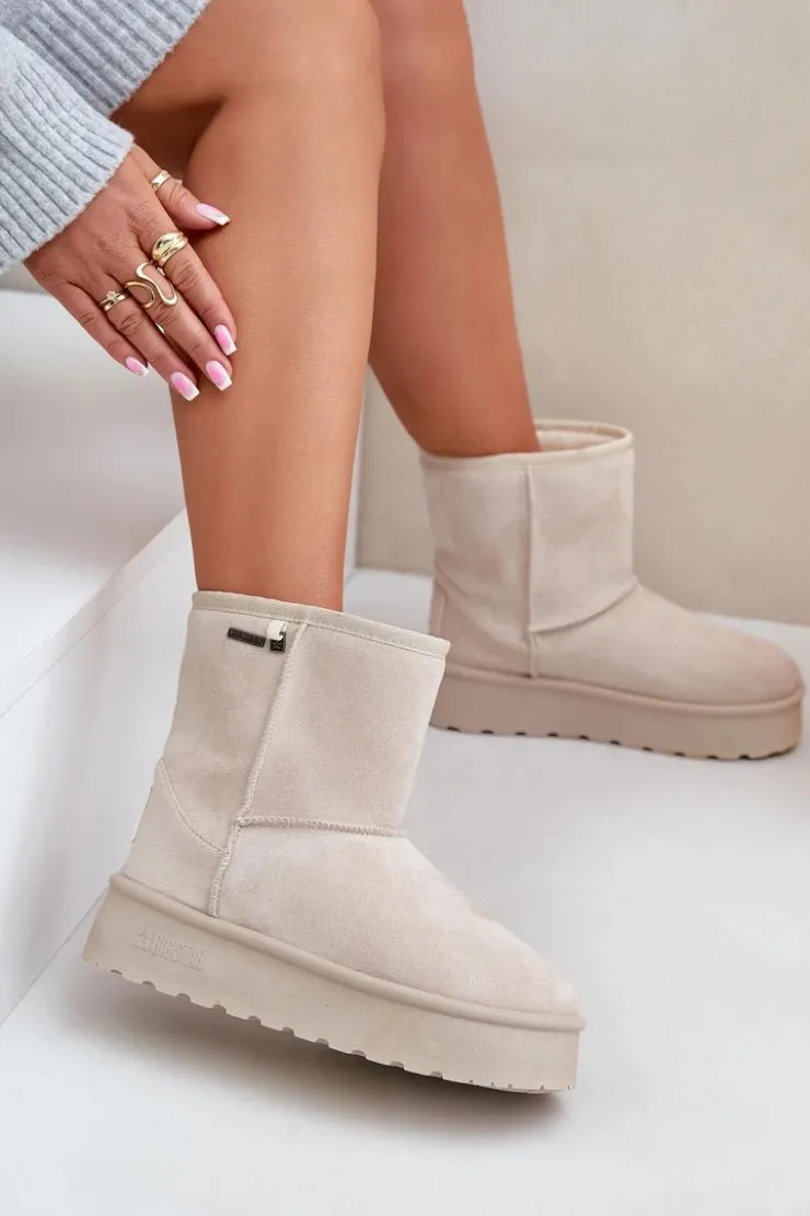 Discount Big Star Shoes Wysokie Śniegowce Damskie Na Platformie Big Star OO274897 Jasnobeżowe Beżowy