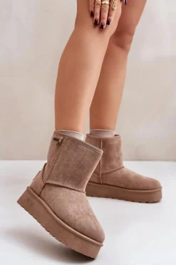 Damskie Big Star Shoes Wysokie Śniegowce Damskie Na Platformie Big Star OO274A097 Beżowe