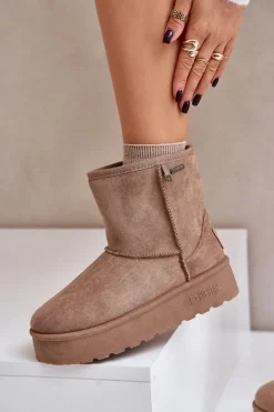 Damskie Big Star Shoes Wysokie Śniegowce Damskie Na Platformie Big Star OO274A097 Beżowe