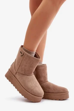 Damskie Big Star Shoes Wysokie Śniegowce Damskie Na Platformie Big Star OO274A097 Beżowe