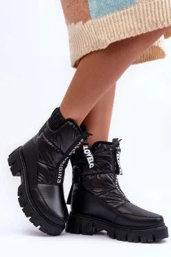 Damskie Evento Wysokie Śniegowce Damskie Ocieplane Czarne Freoc