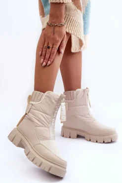 Outlet Evento Wysokie Śniegowce Damskie Ocieplane Beżowe Freoc