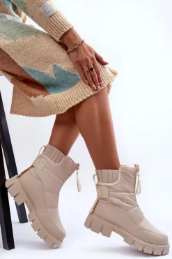 Outlet Evento Wysokie Śniegowce Damskie Ocieplane Beżowe Freoc