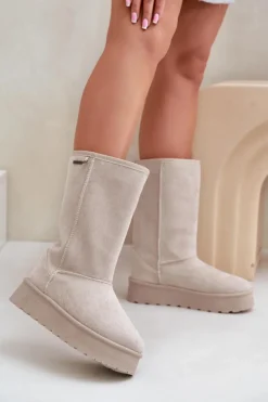 Damskie Big Star Shoes Wysokie Śniegowce Na Platformie Big Star OO274894 Jasnobeżowe