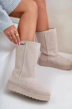 Damskie Big Star Shoes Wysokie Śniegowce Na Platformie Big Star OO274894 Jasnobeżowe