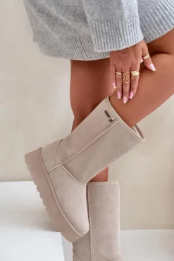 Damskie Big Star Shoes Wysokie Śniegowce Na Platformie Big Star OO274894 Jasnobeżowe