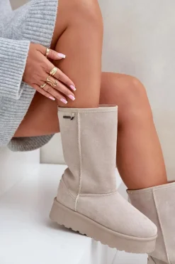 Damskie Big Star Shoes Wysokie Śniegowce Na Platformie Big Star OO274894 Jasnobeżowe