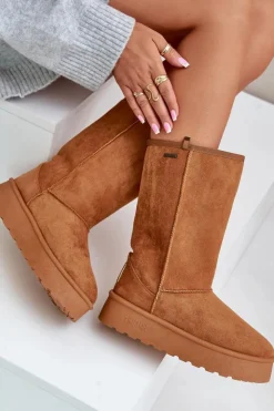 Big Star Shoes Śniegowce Damskie*Wysokie Śniegowce Na Platformie Big Star OO274893 Camel Brązowy