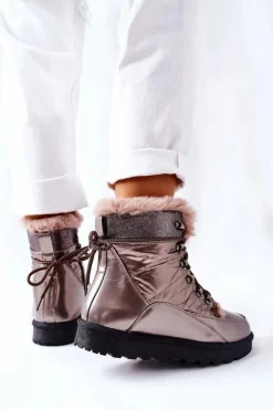 Damskie Boto Wysokie Śniegowce Ocieplane Futerkiem Złote Sneezy