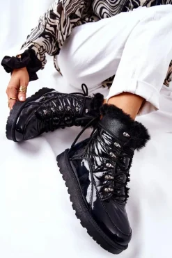 Boto Śniegowce Damskie*Wysokie Śniegowce Ocieplane Futerkiem Czarne Sneezy