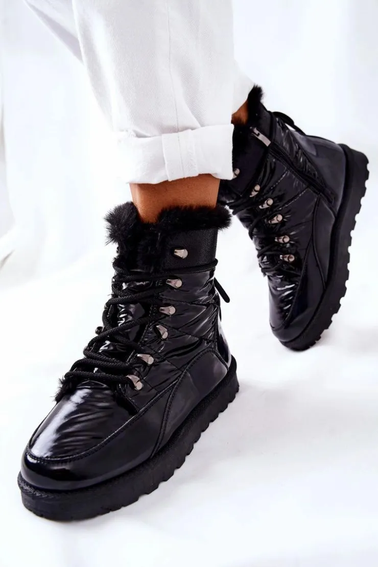 Boto Śniegowce Damskie*Wysokie Śniegowce Ocieplane Futerkiem Czarne Sneezy