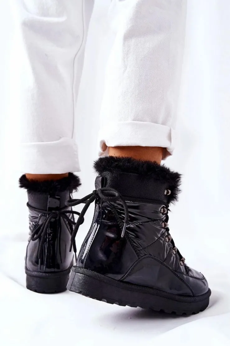 Boto Śniegowce Damskie*Wysokie Śniegowce Ocieplane Futerkiem Czarne Sneezy