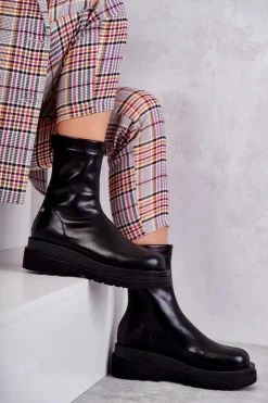 Damskie GOE Wysokie Ocieplane Botki KK2N4054 Czarne