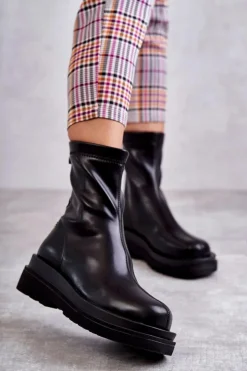 Damskie GOE Wysokie Ocieplane Botki KK2N4054 Czarne