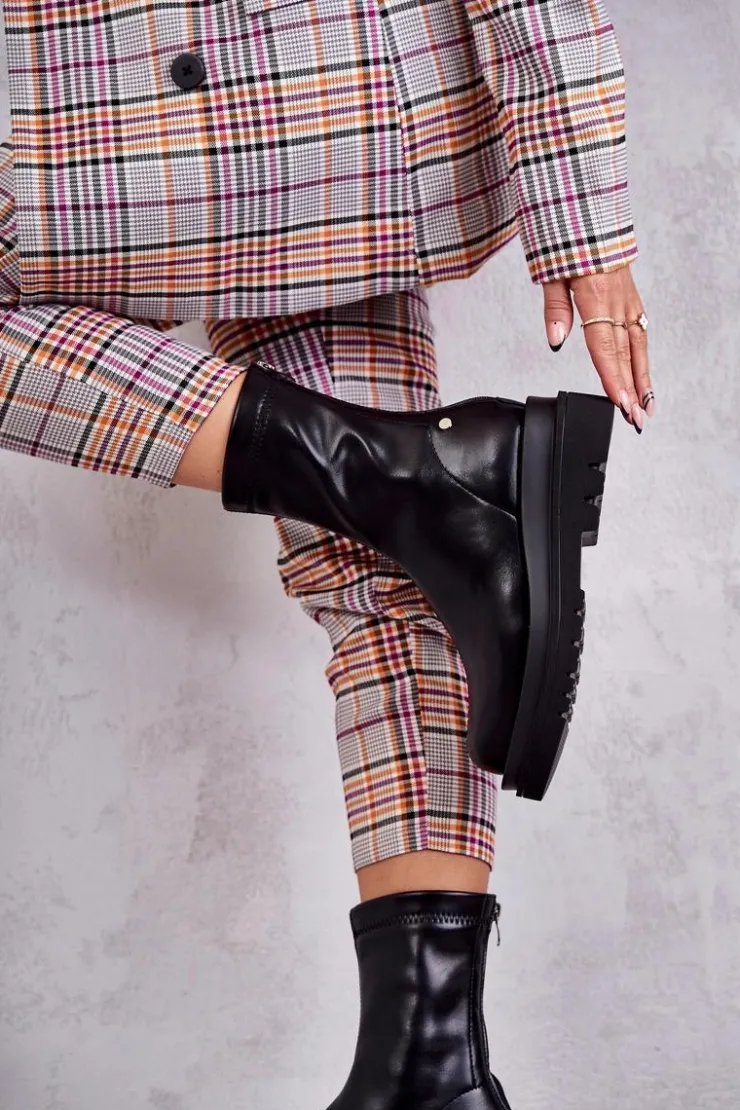 Damskie GOE Wysokie Ocieplane Botki KK2N4054 Czarne