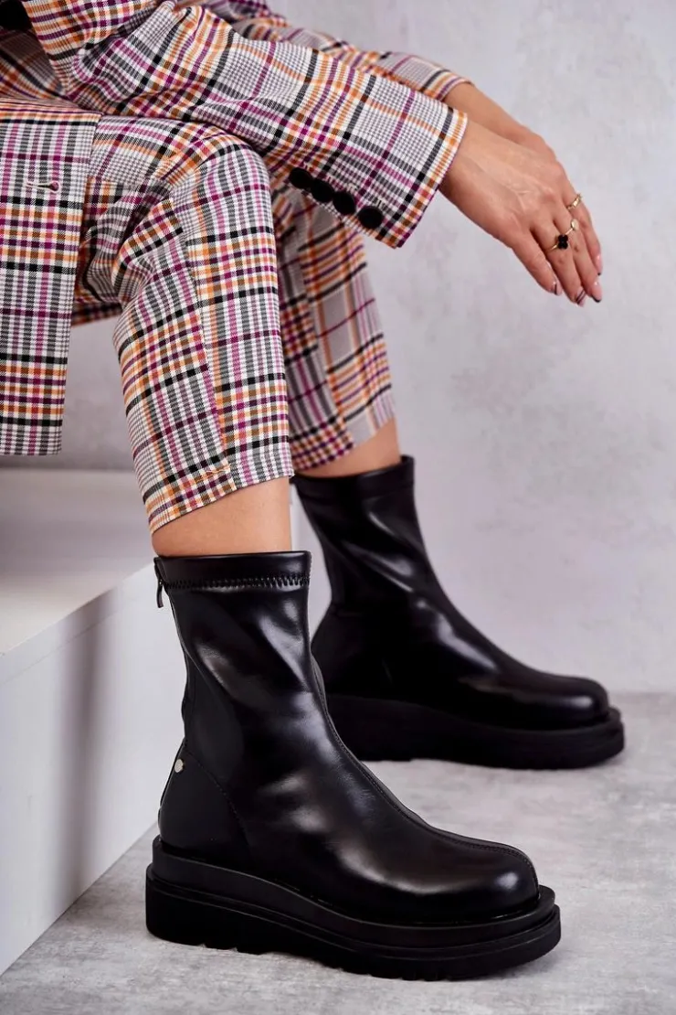 Damskie GOE Wysokie Ocieplane Botki KK2N4054 Czarne