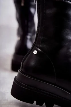 Damskie GOE Wysokie Ocieplane Botki KK2N4054 Czarne