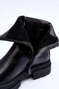 Boto Czarne Botki|Botki Zimowe Damskie*Wysokie Ocieplane Botki Sztyblety Wsuwane Czarne Milca