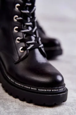 Discount Boto Wysokie Ocieplane Damskie Botki Wiązane Czarne Darla
