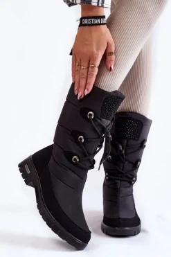 Damskie Boto Wysokie Ocieplane Śniegowce Progress PROGJ-20-07 Czarne