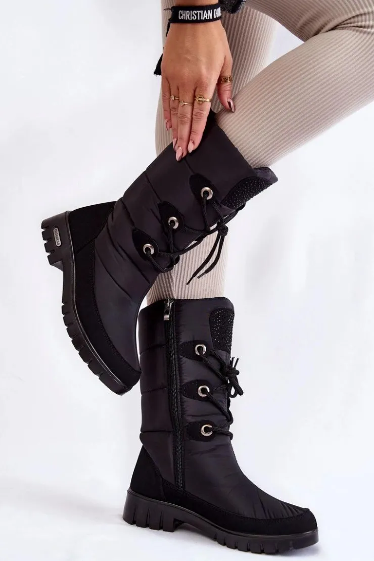 Damskie Boto Wysokie Ocieplane Śniegowce Progress PROGJ-20-07 Czarne