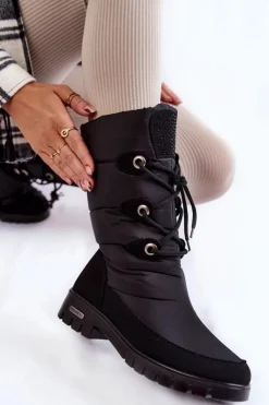 Damskie Boto Wysokie Ocieplane Śniegowce Progress PROGJ-20-07 Czarne