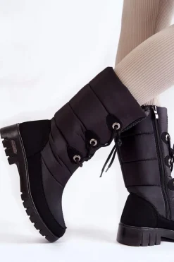 Damskie Boto Wysokie Ocieplane Śniegowce Progress PROGJ-20-07 Czarne