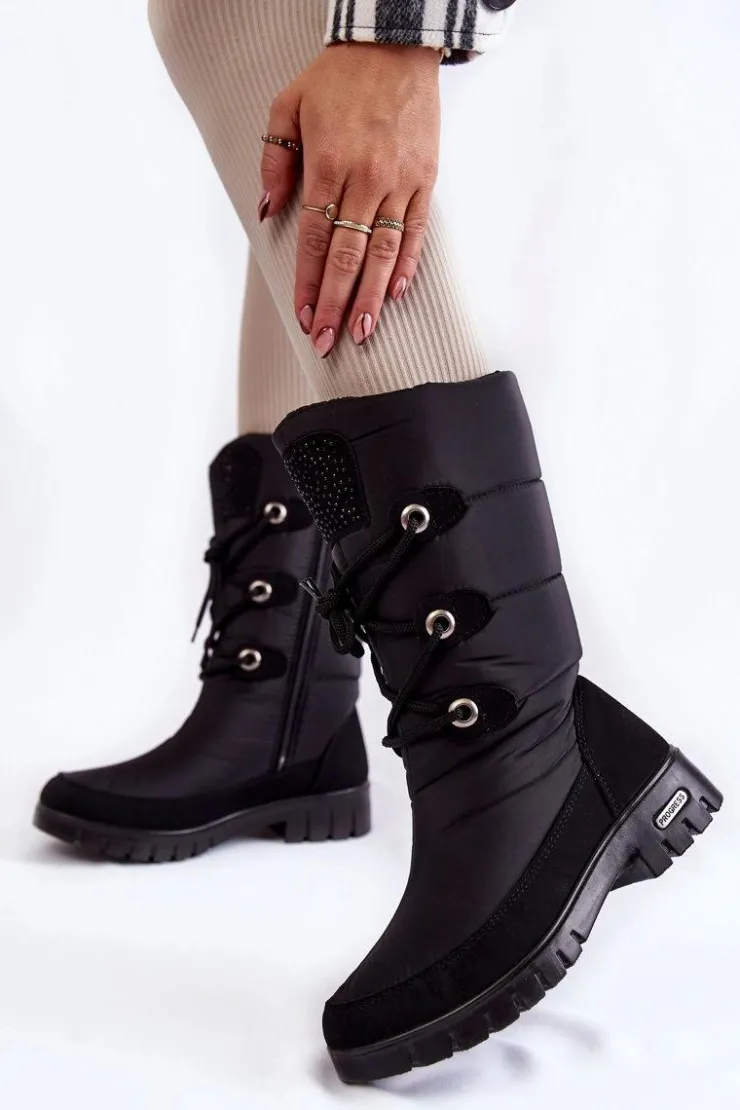 Damskie Boto Wysokie Ocieplane Śniegowce Progress PROGJ-20-07 Czarne