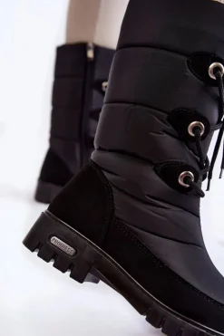 Damskie Boto Wysokie Ocieplane Śniegowce Progress PROGJ-20-07 Czarne