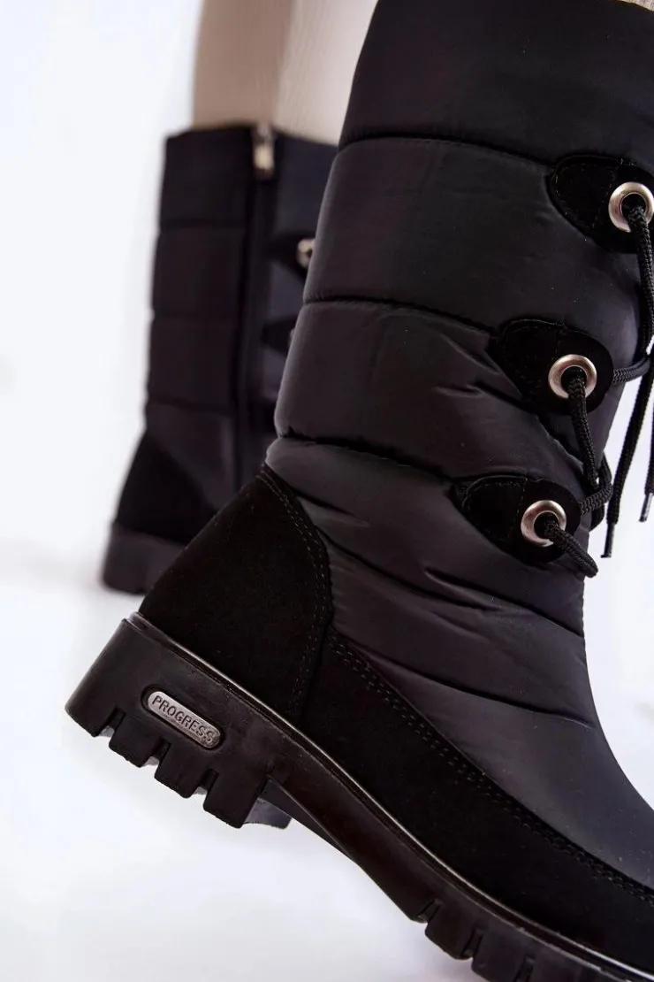 Damskie Boto Wysokie Ocieplane Śniegowce Progress PROGJ-20-07 Czarne