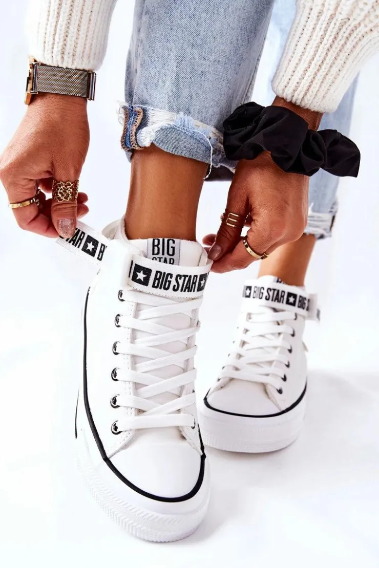 Big Star Shoes Trampki Ocieplane|Trampki Damskie Big Star*Wysokie Ocieplane Trampki Big Star GG274027 Białe Biały