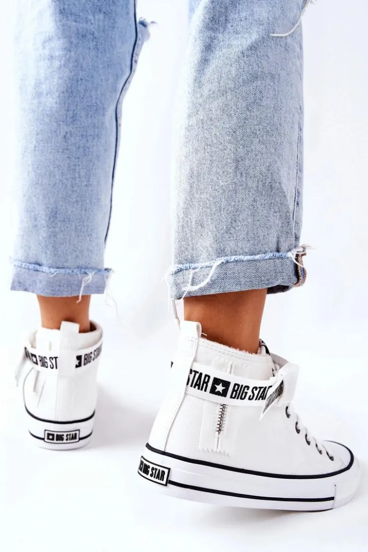 Big Star Shoes Trampki Ocieplane|Trampki Damskie Big Star*Wysokie Ocieplane Trampki Big Star GG274027 Białe Biały