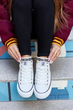 Big Star Shoes Trampki Ocieplane|Trampki Damskie Big Star*Wysokie Ocieplane Trampki Big Star GG274027 Białe Biały