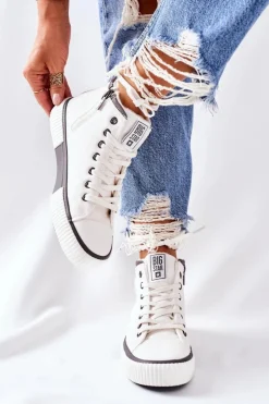 Damskie Big Star Shoes Wysokie Ocieplane Trampki Big Star II274158 Białe