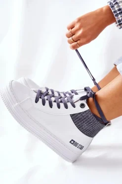 Big Star Shoes Trampki Ocieplane|Trampki Damskie Big Star*Wysokie Ocieplane Trampki Big Star II274144 Biało-Szare