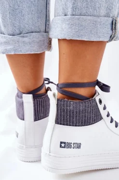Big Star Shoes Trampki Ocieplane|Trampki Damskie Big Star*Wysokie Ocieplane Trampki Big Star II274144 Biało-Szare