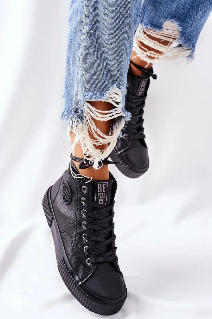 Big Star Shoes Trampki Ocieplane|Trampki Damskie Big Star*Wysokie Ocieplane Trampki Big Star II274157 Czarne