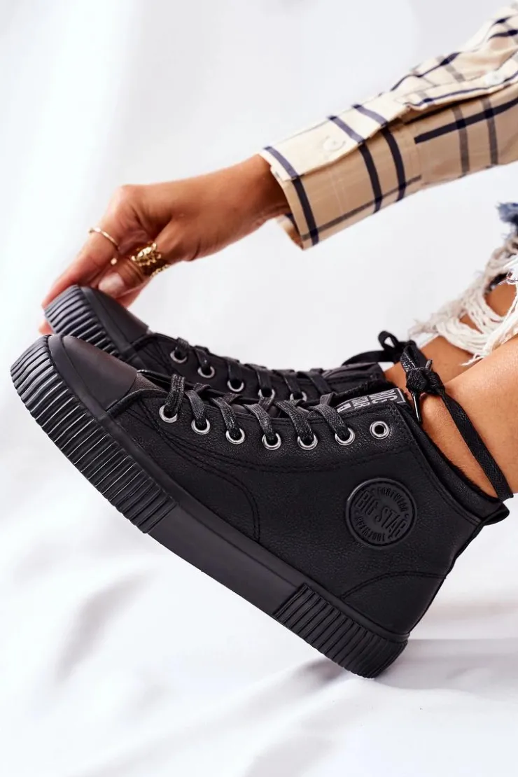 Big Star Shoes Trampki Ocieplane|Trampki Damskie Big Star*Wysokie Ocieplane Trampki Big Star II274157 Czarne