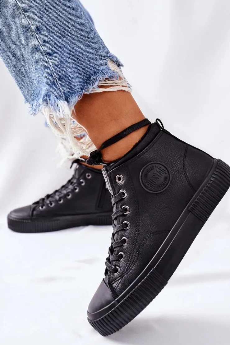 Big Star Shoes Trampki Ocieplane|Trampki Damskie Big Star*Wysokie Ocieplane Trampki Big Star II274157 Czarne