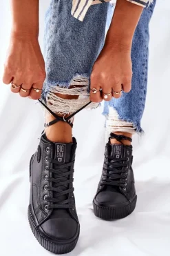 Big Star Shoes Trampki Ocieplane|Trampki Damskie Big Star*Wysokie Ocieplane Trampki Big Star II274157 Czarne