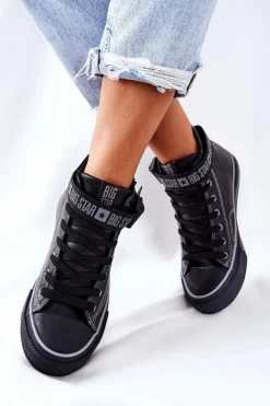 Big Star Shoes Trampki Ocieplane|Trampki Damskie Big Star*Wysokie Ocieplane Trampki Big Star GG274026 Czarne