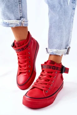 Outlet Big Star Shoes Wysokie Ocieplane Trampki Big Star GG274028 Czerwone