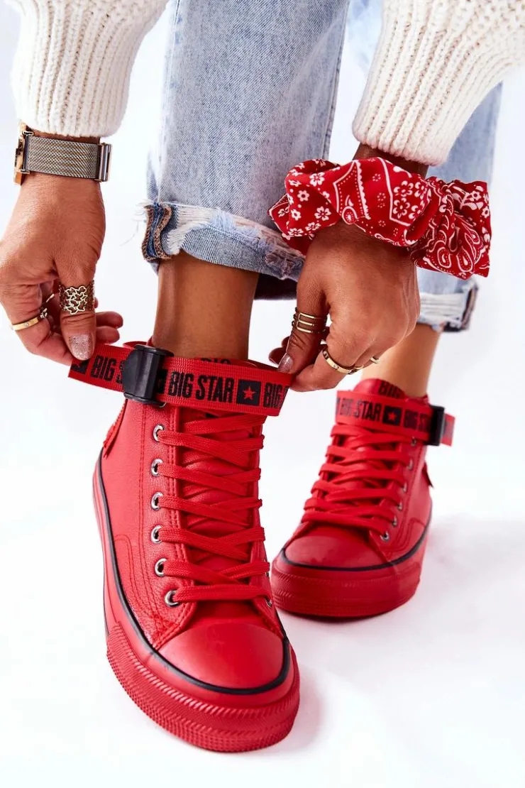 Outlet Big Star Shoes Wysokie Ocieplane Trampki Big Star GG274028 Czerwone