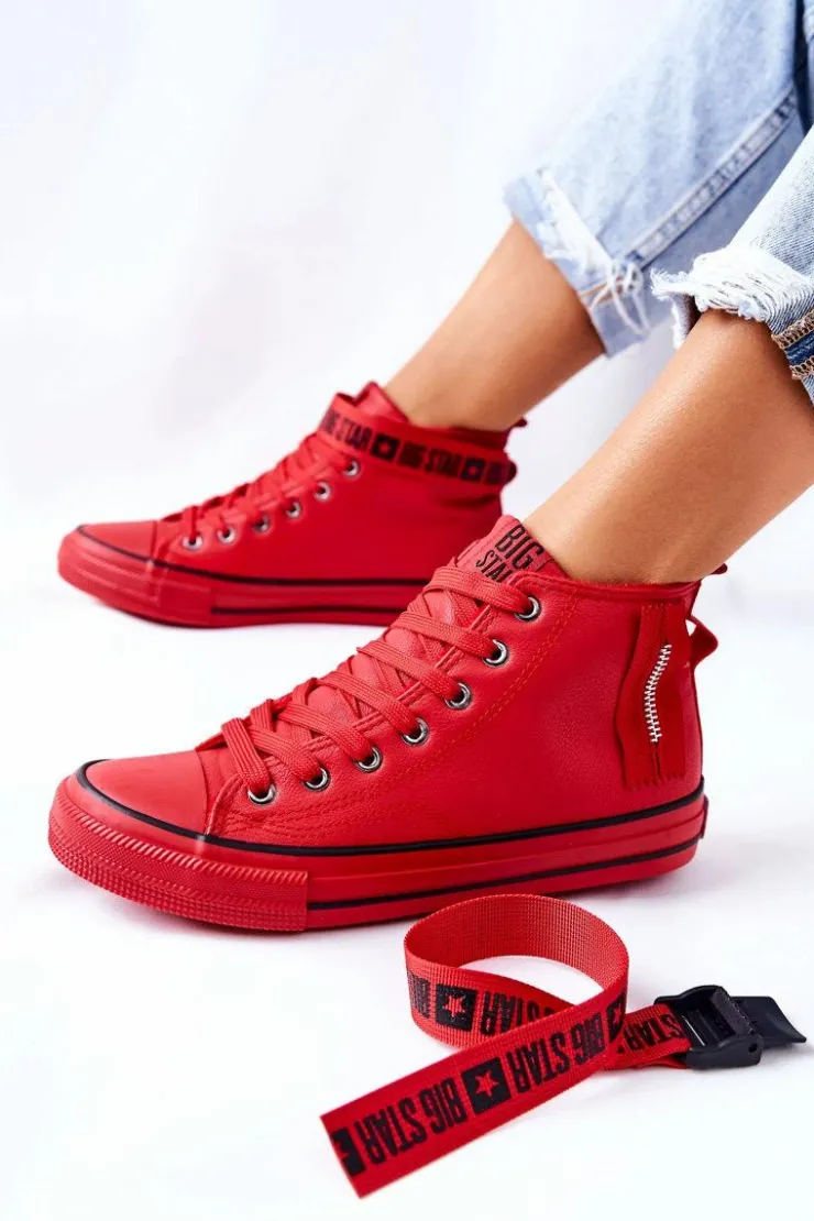 Outlet Big Star Shoes Wysokie Ocieplane Trampki Big Star GG274028 Czerwone
