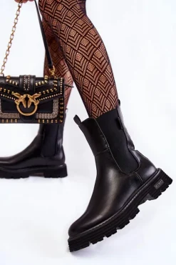 Clearance Big Star Shoes Wysokie Ocieplane Wsuwane Botki Sztyblety Big Star KK274500 Czarne