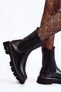 Clearance Big Star Shoes Wysokie Ocieplane Wsuwane Botki Sztyblety Big Star KK274500 Czarne