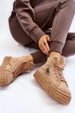 Boto Trampki Ocieplane|Trampki Damskie Wysokie*Wysokie Ocieplane Zamszowe Trampki Beżowe Evren
