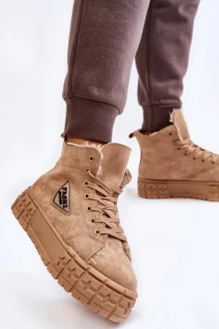 Boto Trampki Ocieplane|Trampki Damskie Wysokie*Wysokie Ocieplane Zamszowe Trampki Beżowe Evren